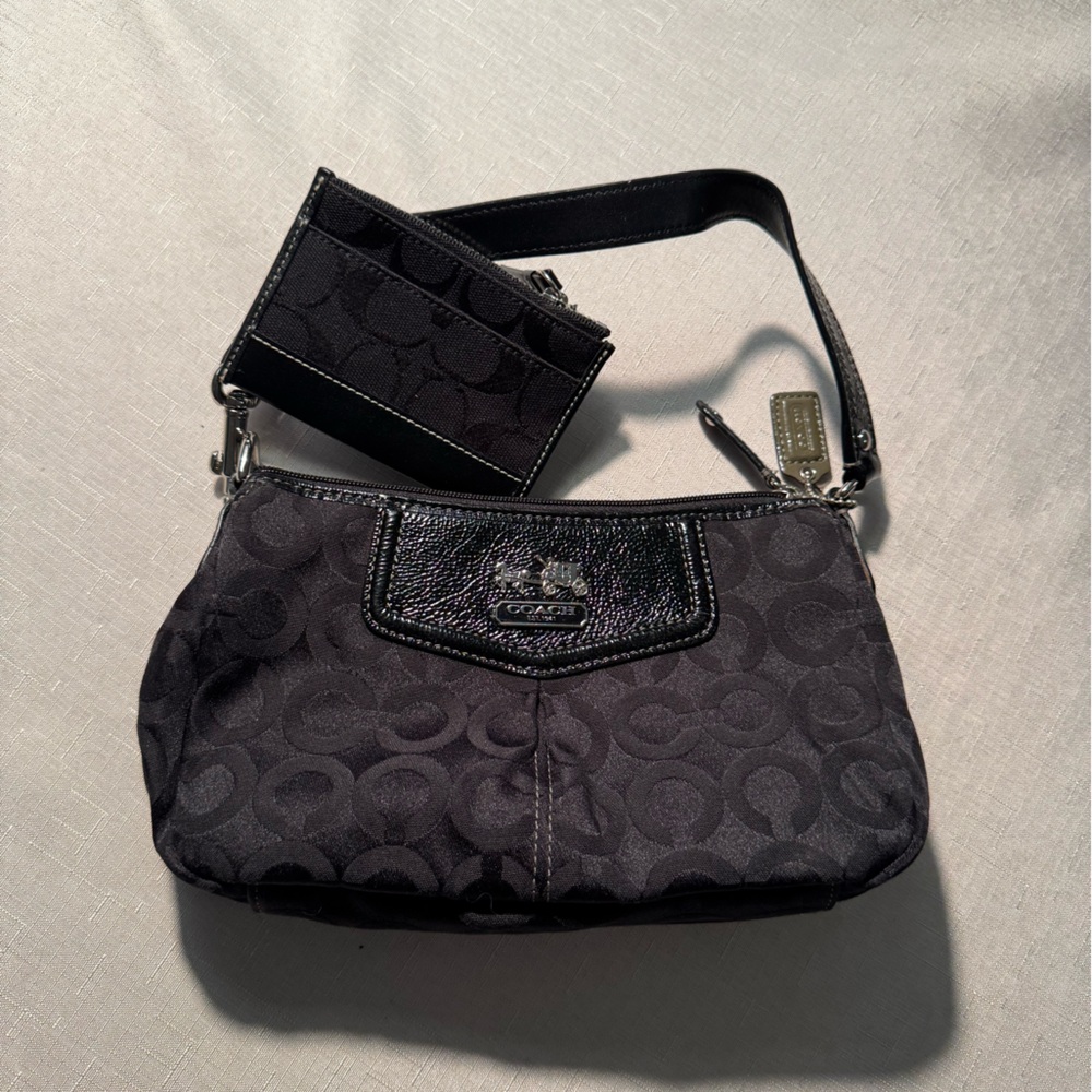 Coach Black Monogram Wristlet and Card Holder Set